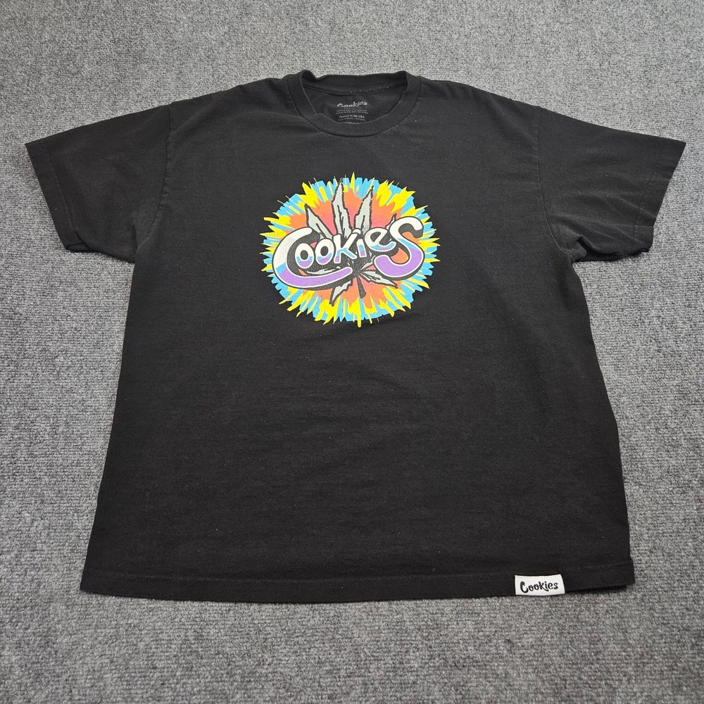 Cookies Tshirt Mens XL Black Graphic Logo Burst Streetwear Skate Tee Modern